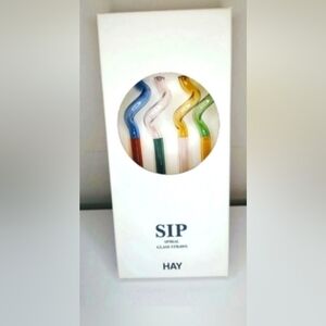 HAY Spiral Handmade Reusable Glass Sip Straws- Set Of 4